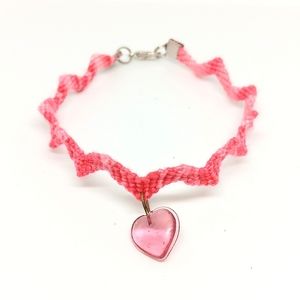 HANDMADE Pink Ombre Zig Zag Wave Heart Shaped Charm Woven Friendship Bracelet